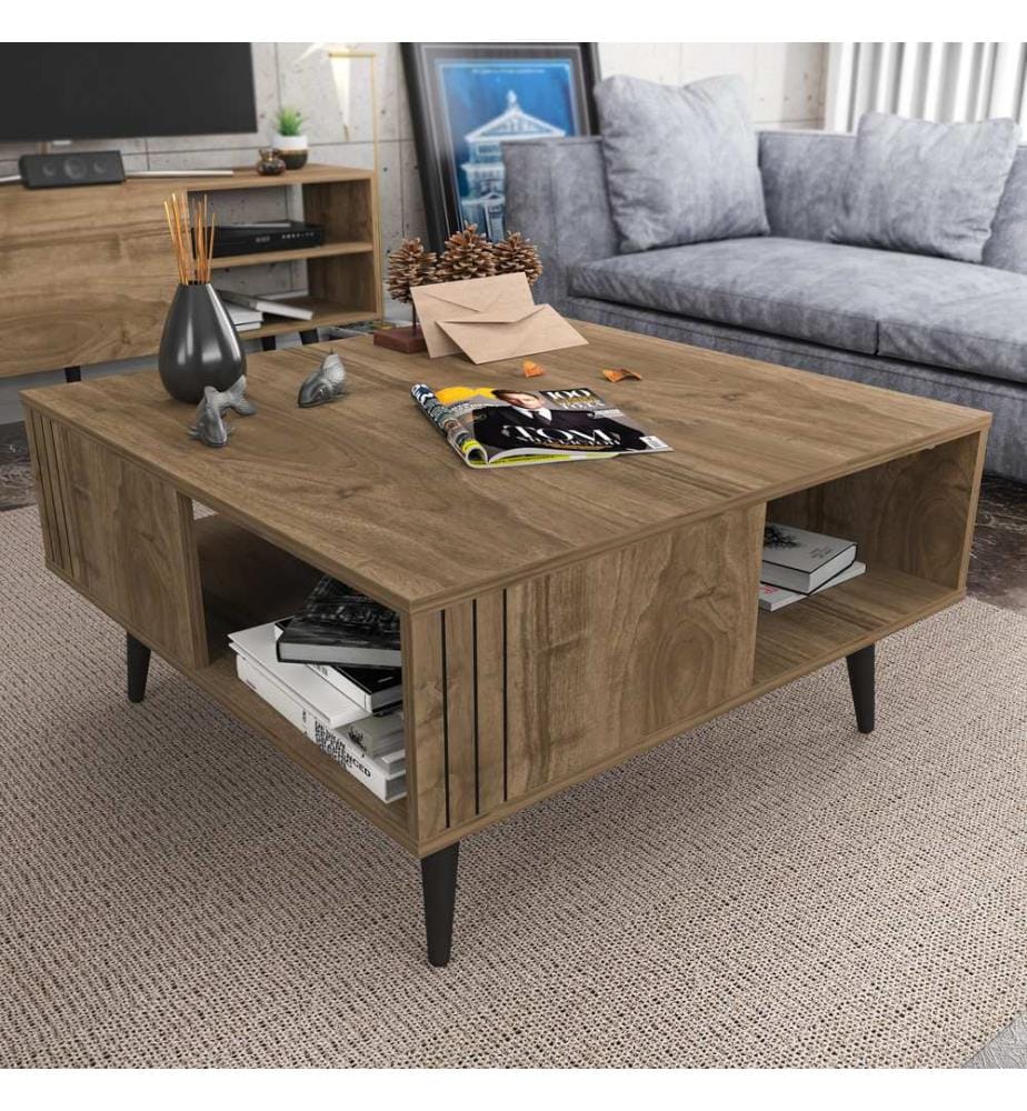 Table basse, noyer, panneau de particules mélaminé