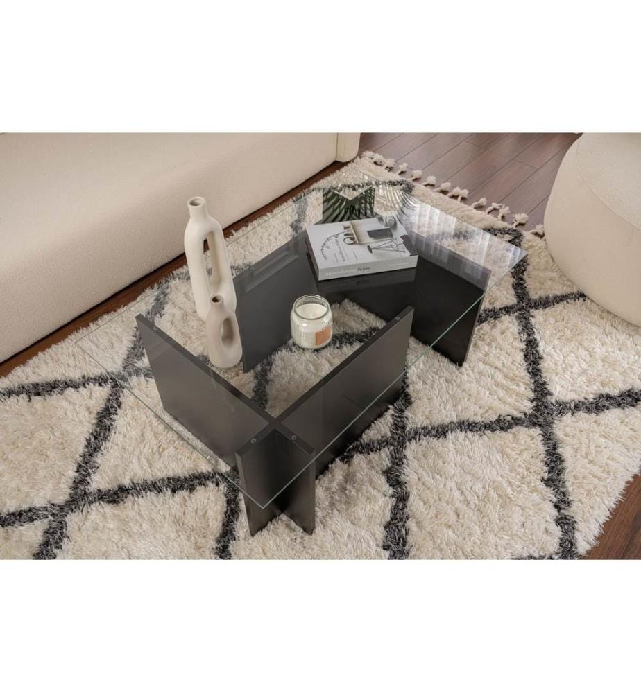 Couchtisch, Holz Schwarz, 100 % TEMPERGLAS, Gestell: 100 % MELAMINBESCHICHTETE SPANPLATTE