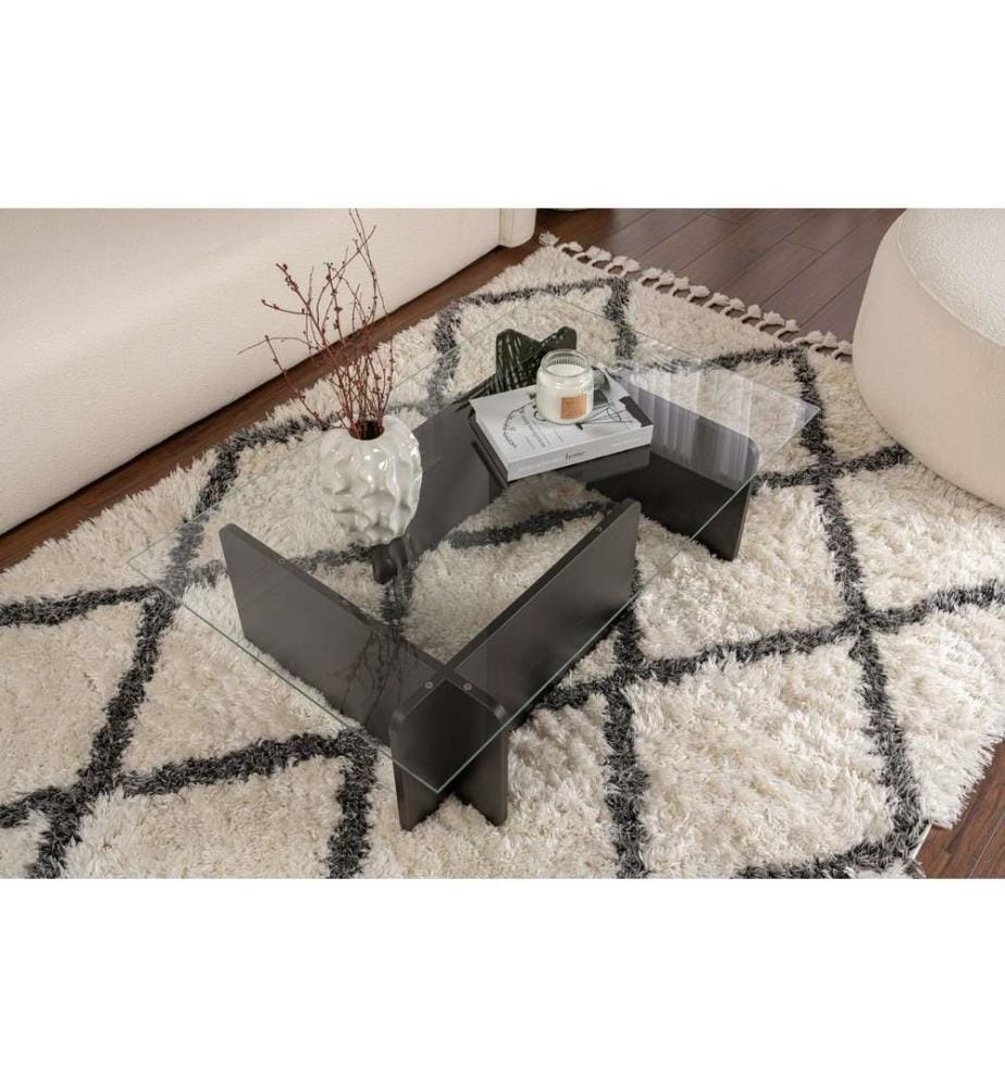 Couchtisch, Holz Schwarz, 100 % TEMPERGLAS, Gestell: 100 % MELAMINBESCHICHTETE SPANPLATTE
