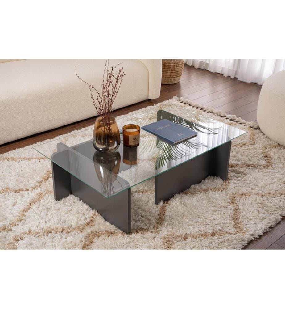 Table basse, anthracite, 100 % VERRE TREMPÉ, structure : 100 % PANNEAUX DE PARTICULES REVÊTUS DE MÉLAMINE
