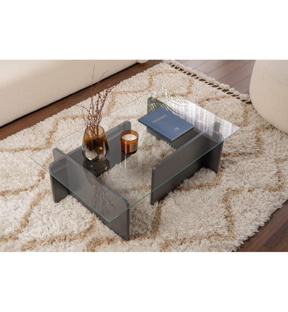 Table basse, anthracite, 100 % VERRE TREMPÉ, structure : 100 % PANNEAUX DE PARTICULES REVÊTUS DE MÉLAMINE
