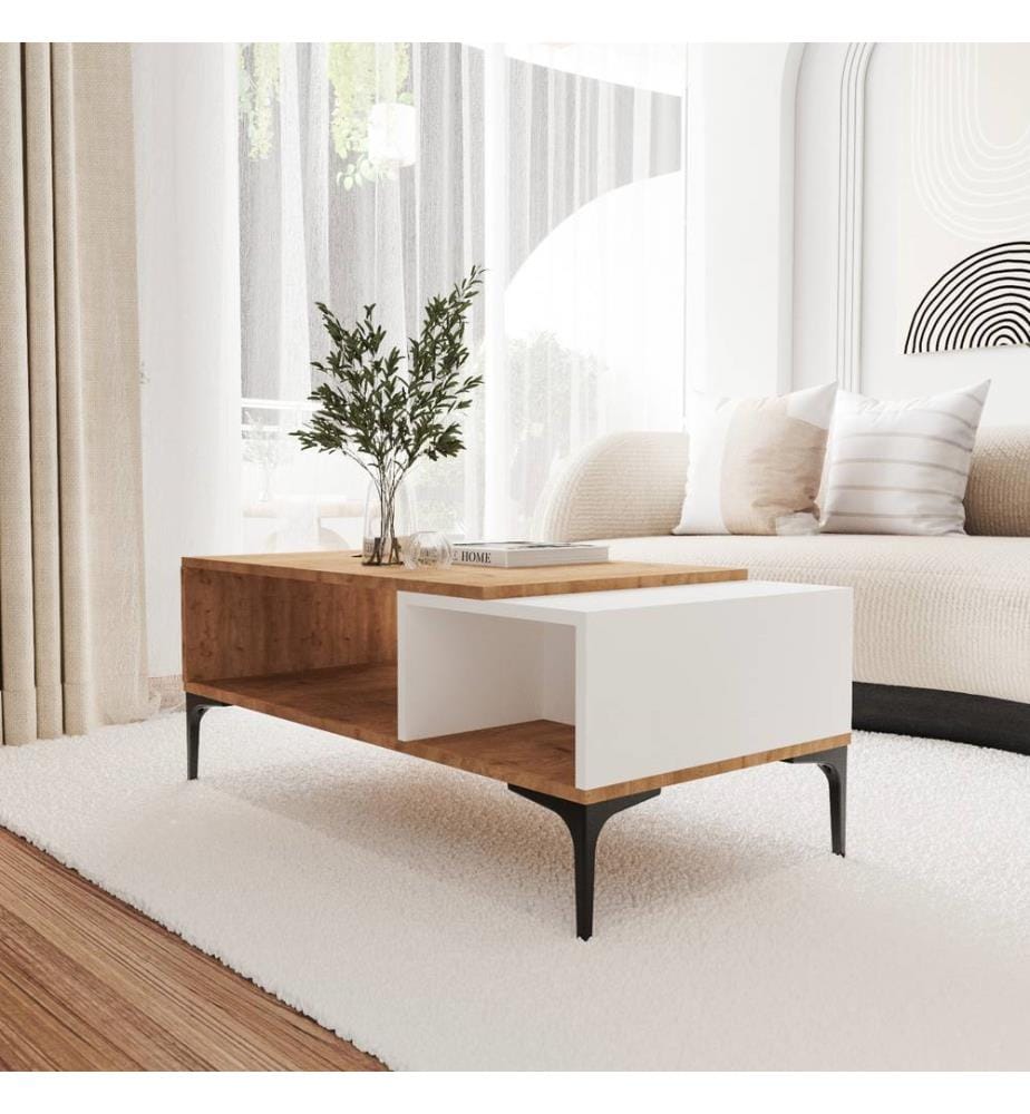 Table basse, blanc, chêne, 100 % PANNEAU DE PARTICULES DE BOIS ENDUIT DE MÉLAMINE