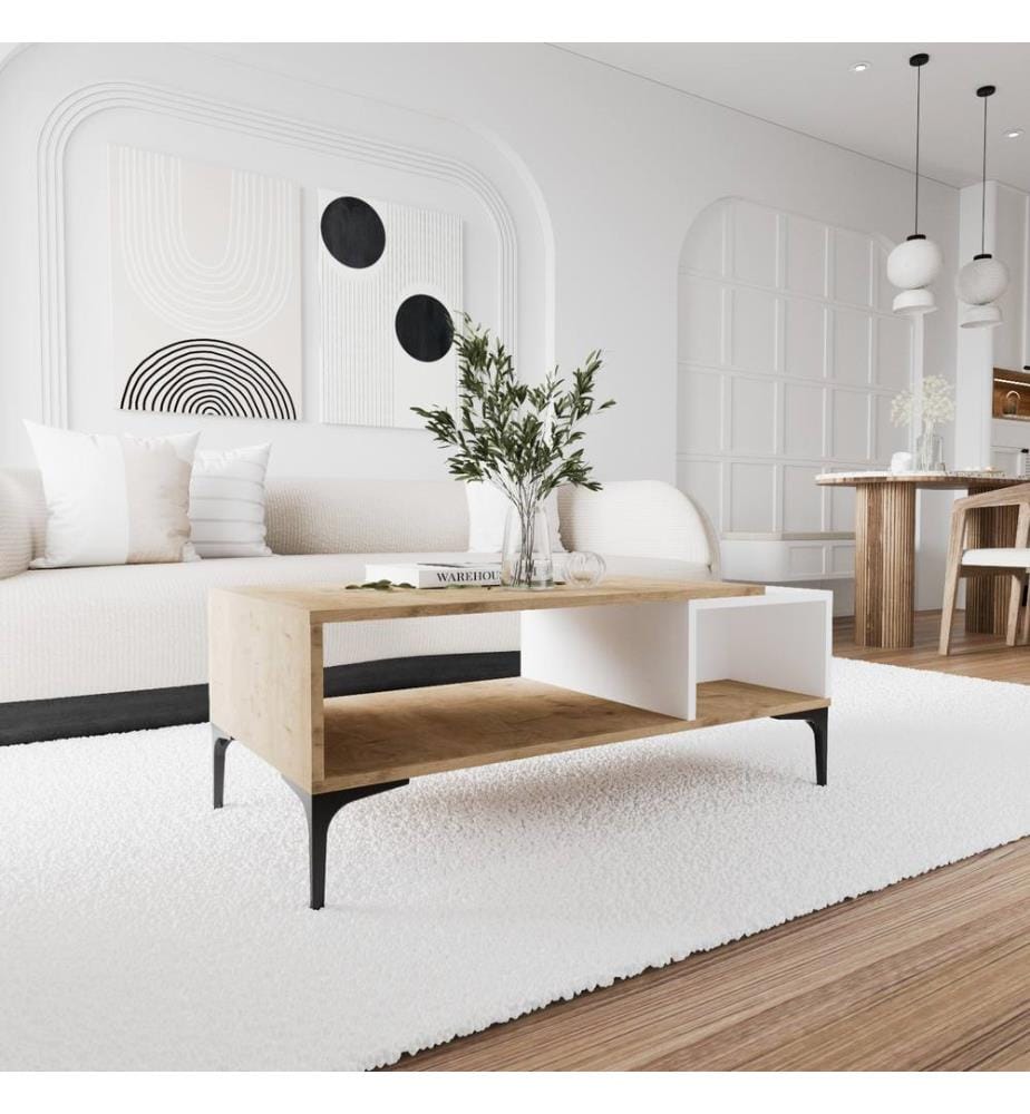 Table basse, blanc, chêne, 100 % PANNEAU DE PARTICULES DE BOIS ENDUIT DE MÉLAMINE