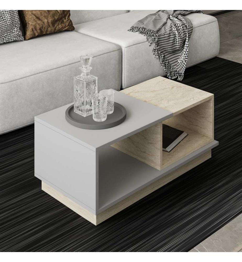 Table basse, travertin, gris, PANNEAU DE PARTICULES 100 % MÉLAMINÉ