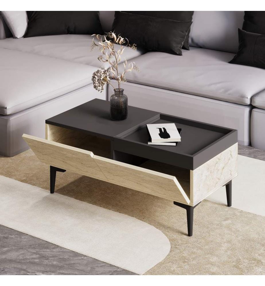 Table basse, travertin, anthracite, PANNEAU DE PARTICULES 100 % MÉLAMINÉ