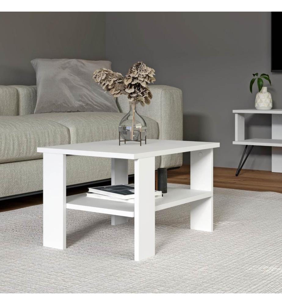 Table basse, blanc, PANNEAU DE PARTICULES ENTIÈREMENT REVÊTU DE MÉLAMINE