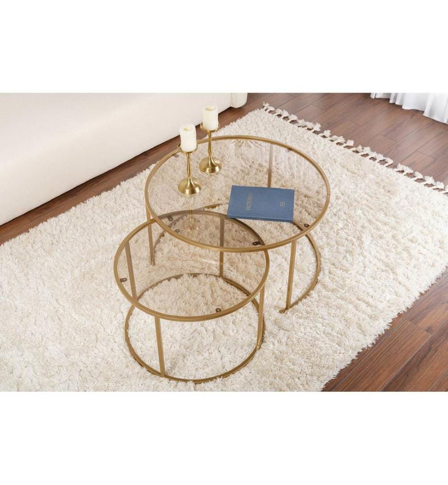 Ensemble de tables basses, doré, bronze, 100 % VERRE TREMPÉ, structure : 100 % MÉTAL
