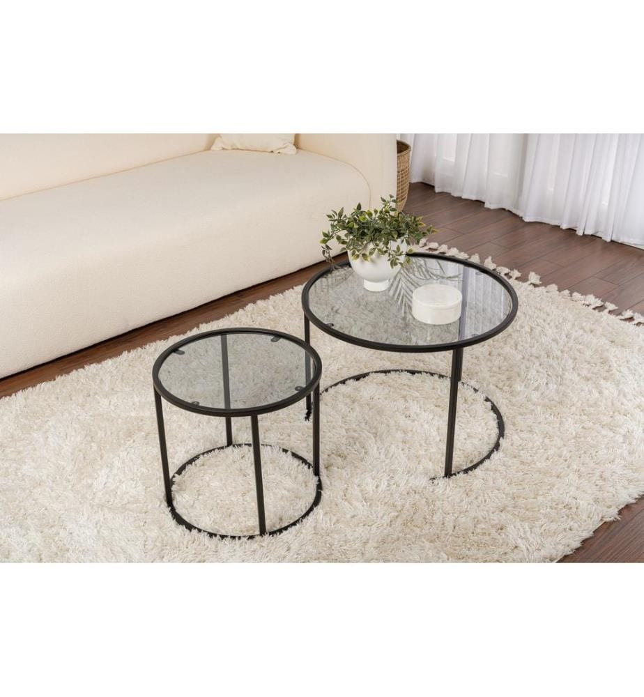 Couchtisch-Set, Schwarz, Grau, 100 % HARTGLAS, Rahmen: 100 % METALL