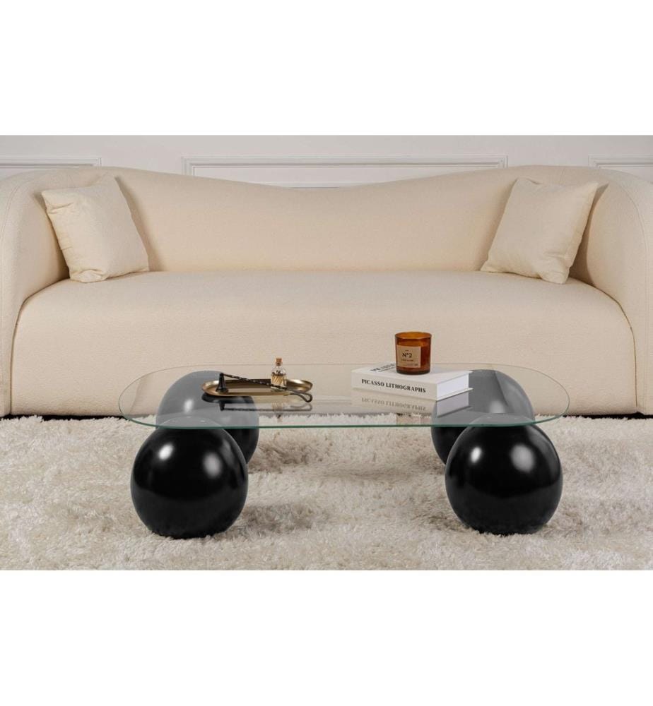 Couchtisch, schwarz, transparent, gehärtetes Glas, Polyurethanguss