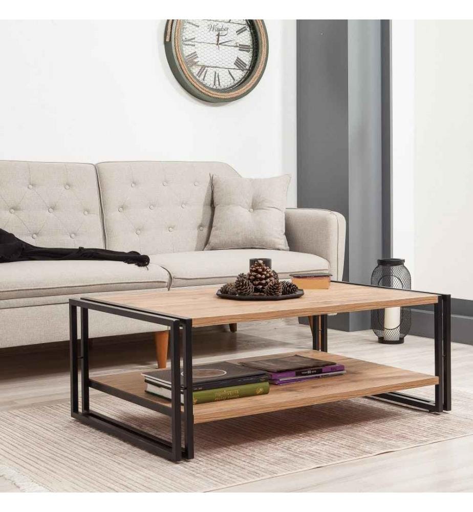 Table basse, pin atlantique, noir, panneau de particules mélaminé