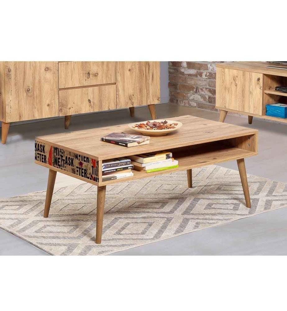 Couchtisch, Atlantische Kiefer, Schwarz, Rot, Melaminbeschichtete Spanplatte