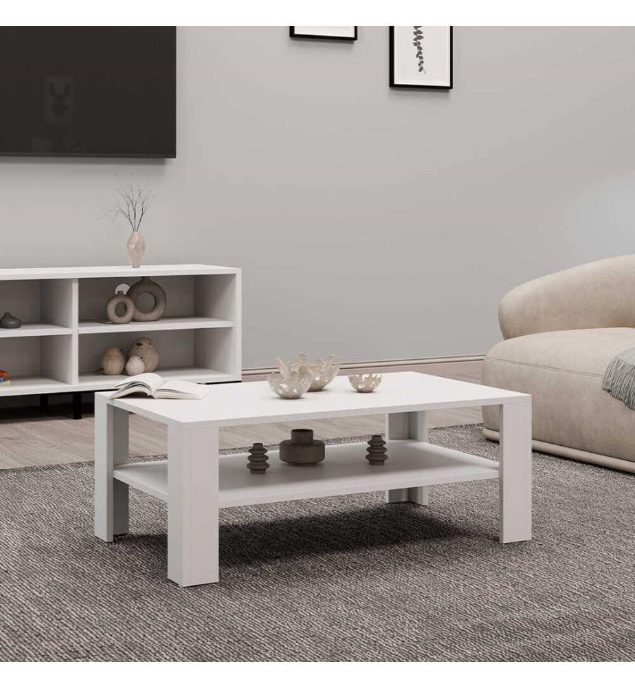 Table basse, blanc diamant, PANNEAU DE PARTICULES 100 % REVÊTU DE MÉLAMINE