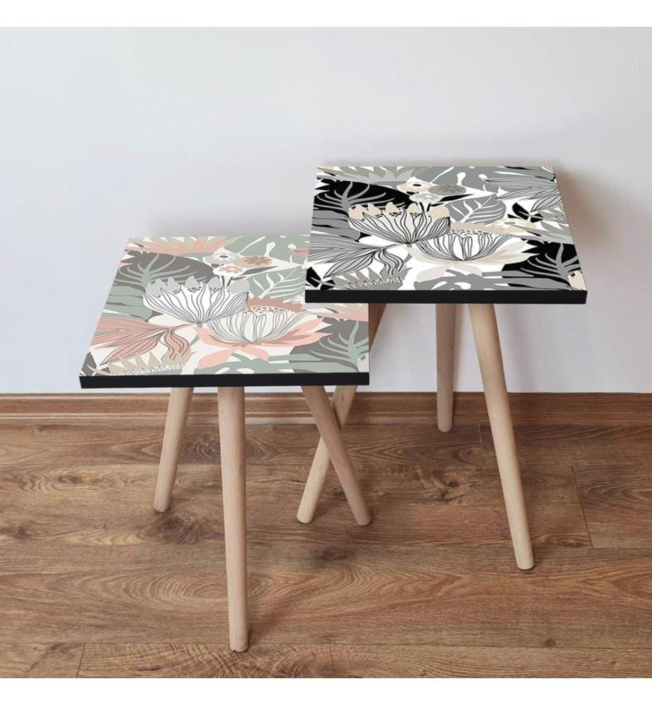 Nesttisch, 2 Stück, Mehrfarbig, 100 % MDF, , Beine aus Buchenholz