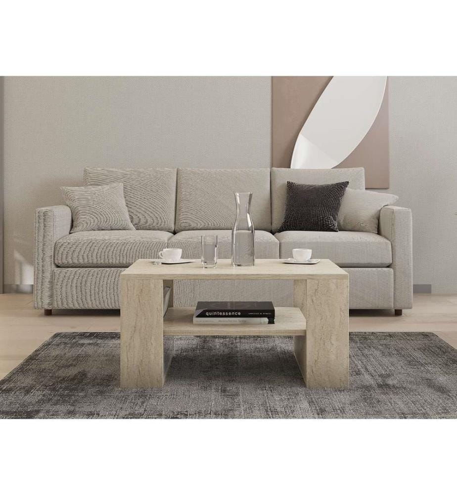 Table basse, travertin, panneau de particules 100 % mélaminé