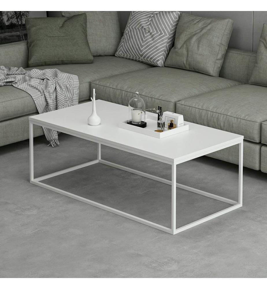 Table basse, blanc, panneau de particules mélaminé, structure métallique