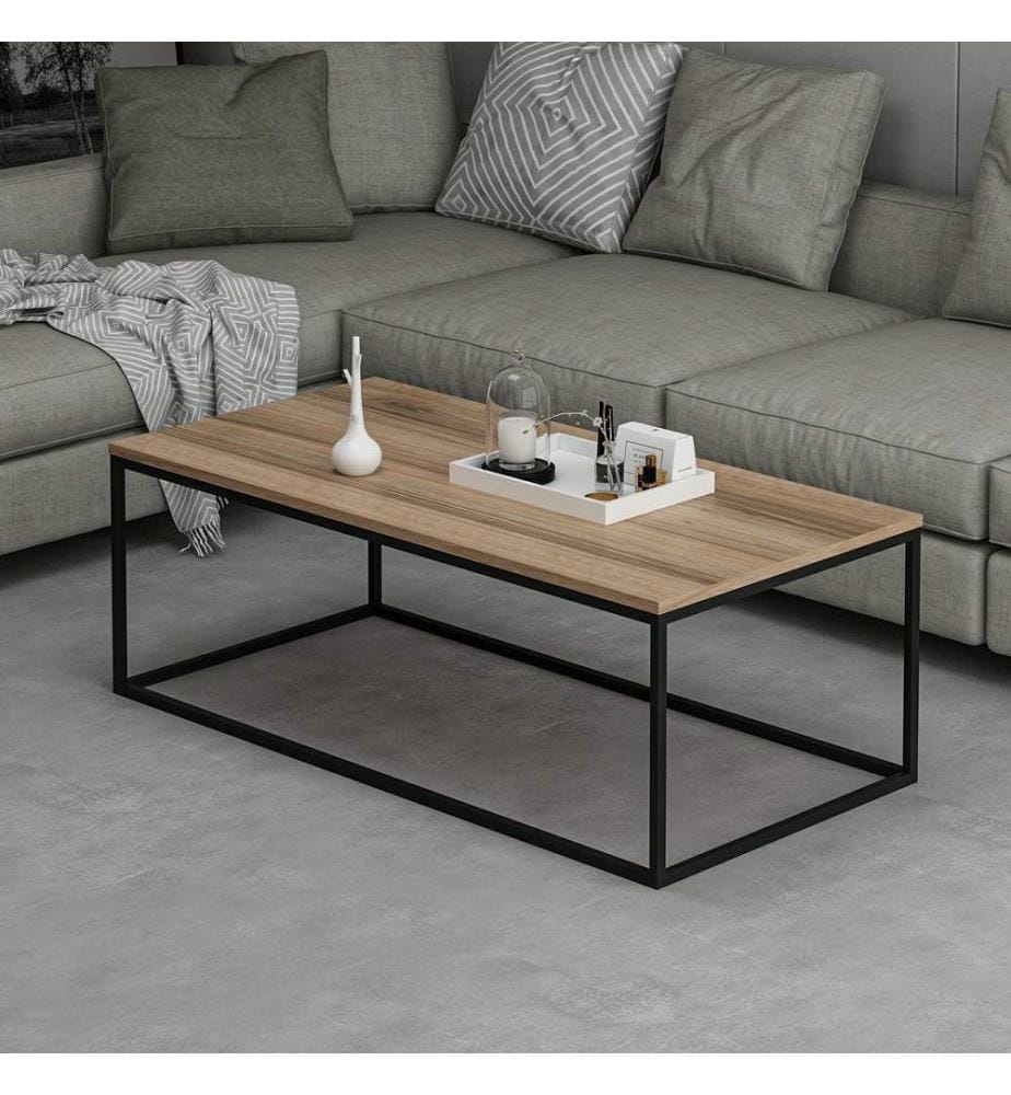 Table basse, Noyer, Panneau de particules mélaminé, Piétement métal