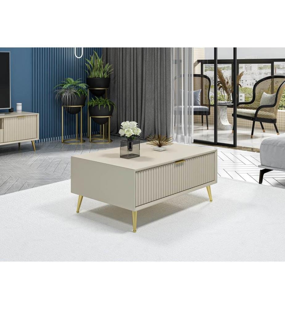 Table basse, grès, panneau de particules 100 % mélaminé