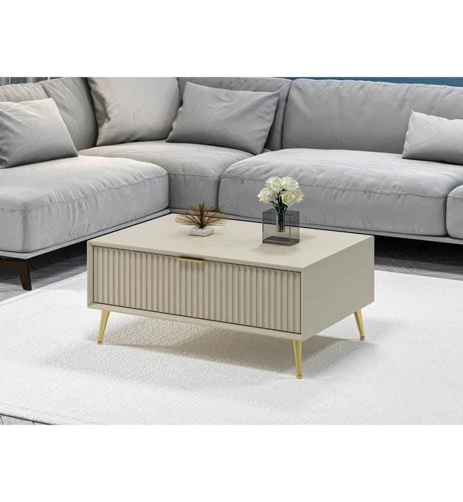 Table basse, grès, panneau de particules 100 % mélaminé