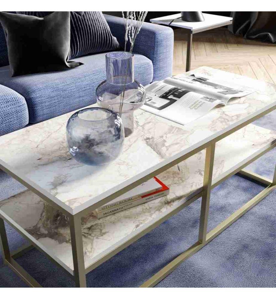 Table basse, or, blanc, panneau de particules mélaminé