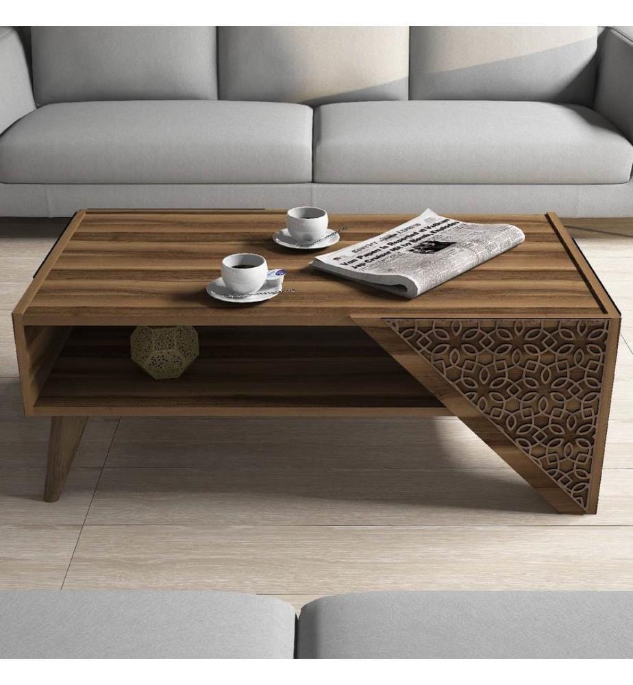 Table basse, noyer, panneau de particules mélaminé