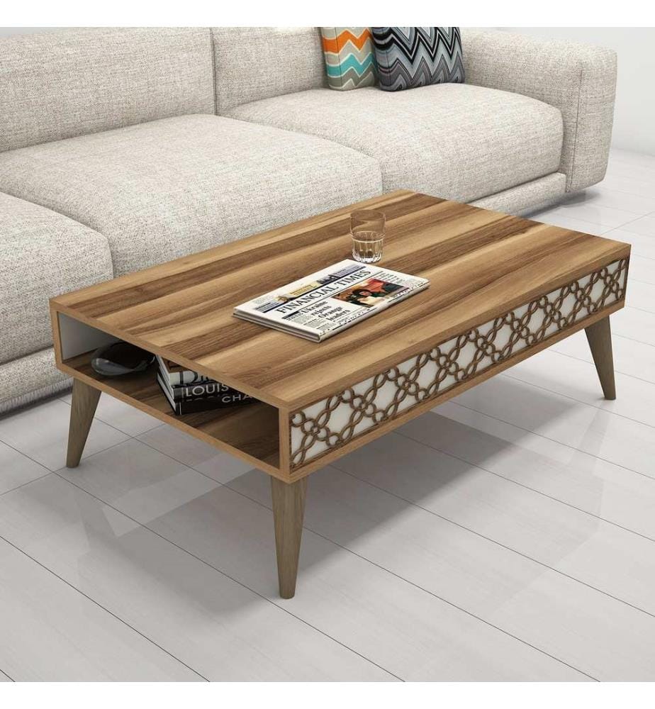 Table basse, noyer, crème, panneau de particules mélaminé
