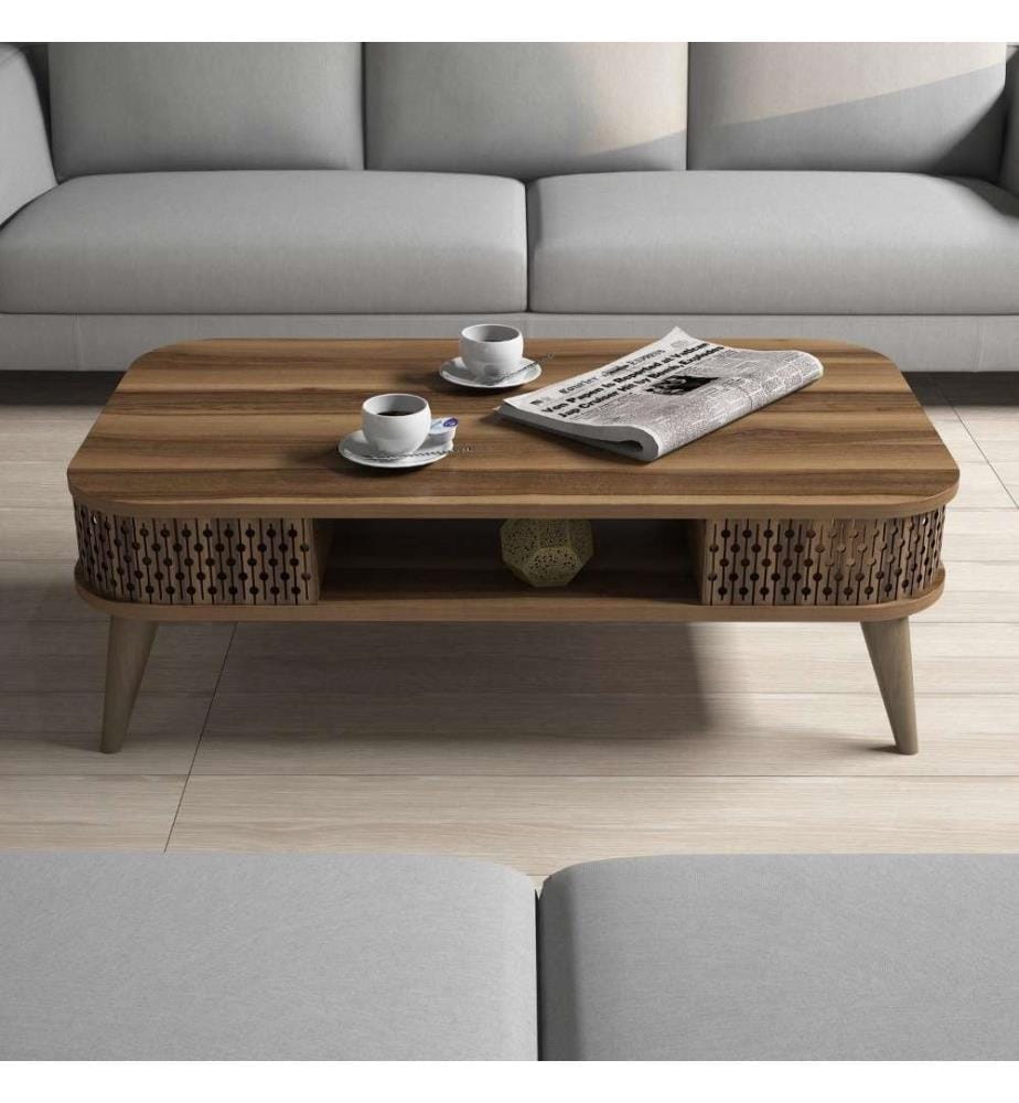 Table basse, noyer, panneau de particules mélaminé