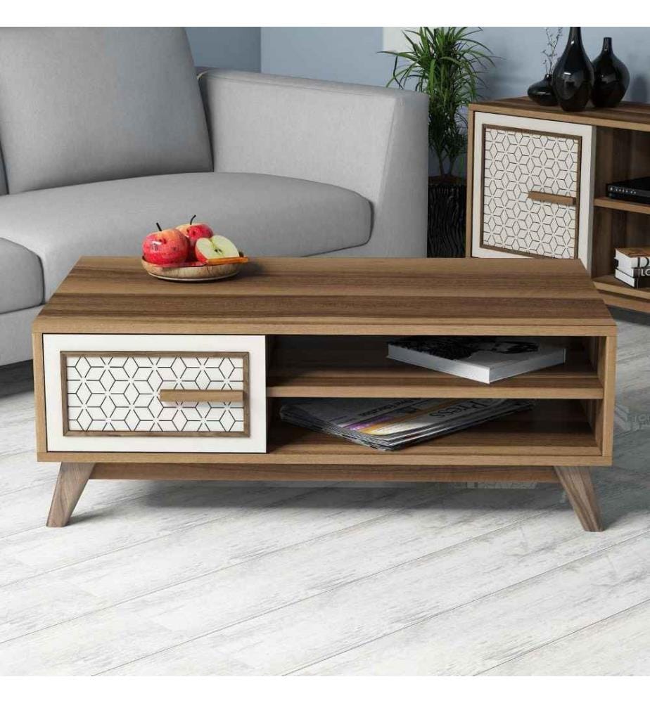 Table basse, noyer, crème, panneau de particules mélaminé