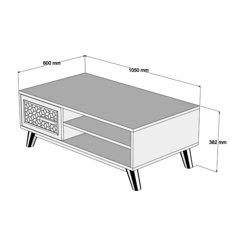 Table basse, noyer, jaune, panneau de particules mélaminé