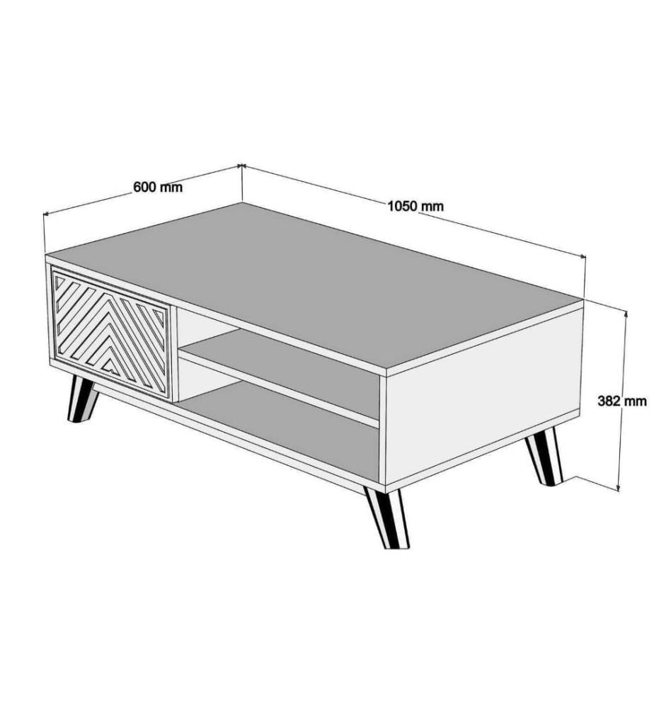 Table basse, noyer, blanc, panneau de particules mélaminé