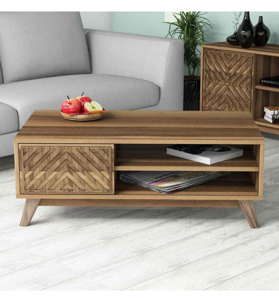 Table basse, noyer, panneau de particules mélaminé