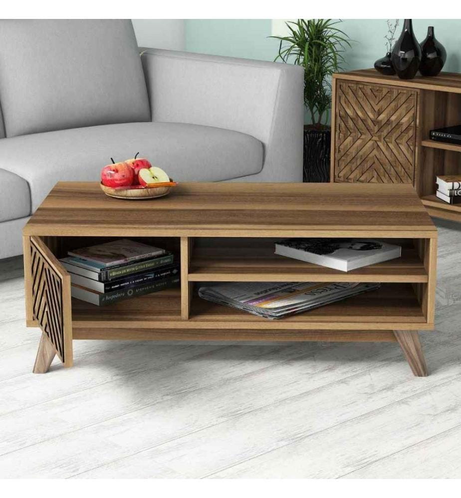 Table basse, noyer, panneau de particules mélaminé