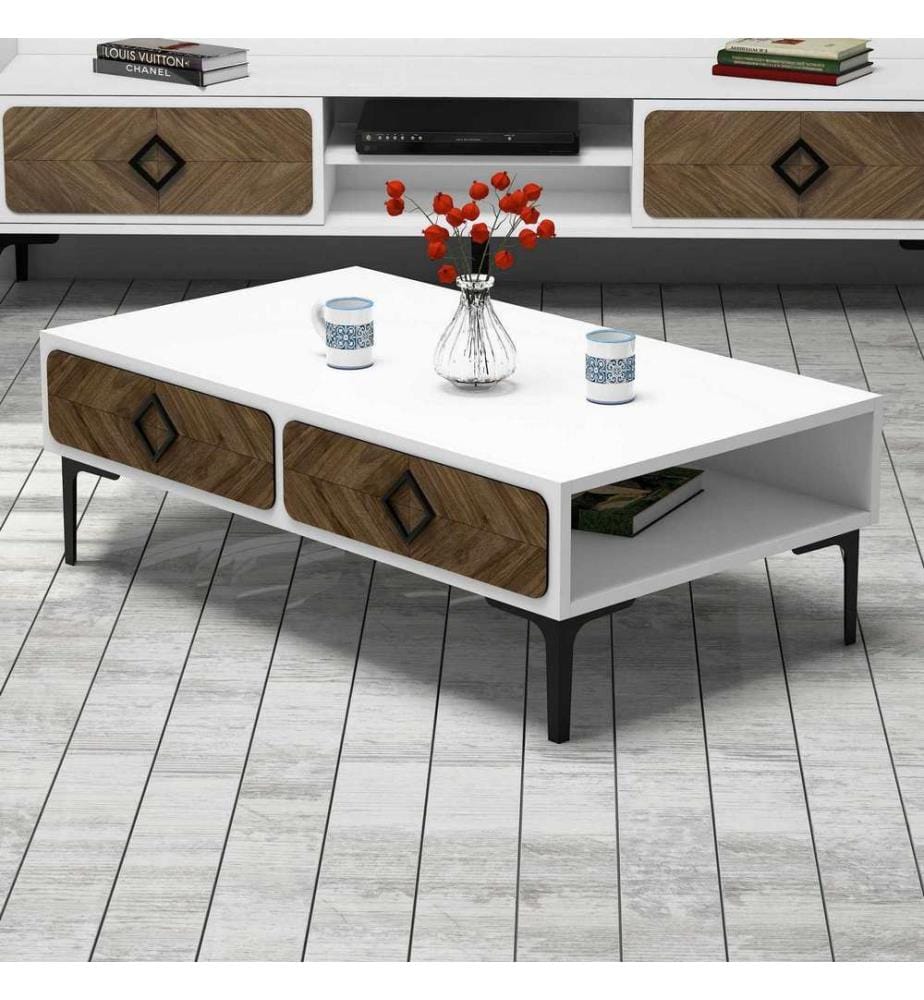 Table basse, blanc, noyer, panneau de particules mélaminé