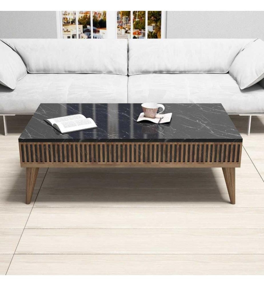 Table basse, noyer, noir, panneau de particules mélaminé