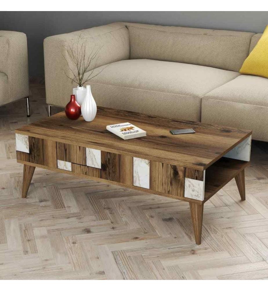 Table basse, blanc, noyer, panneau de particules mélaminé