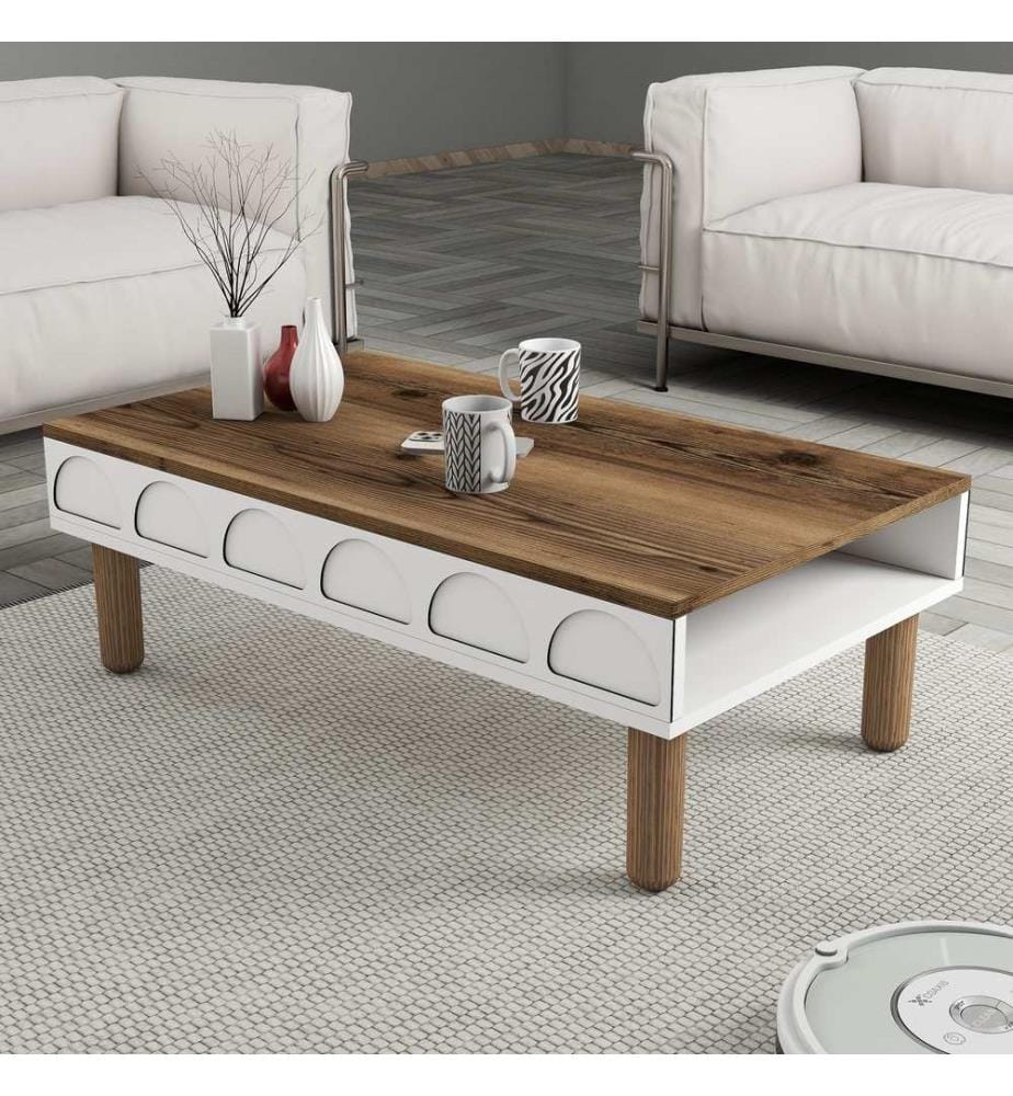 Table basse, blanc, PANNEAU DE PARTICULES ENTIÈREMENT REVÊTU DE MÉLAMINE