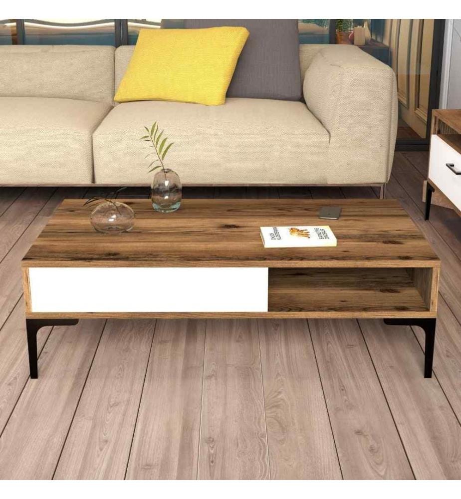 Table basse, noyer, blanc, panneau de particules mélaminé