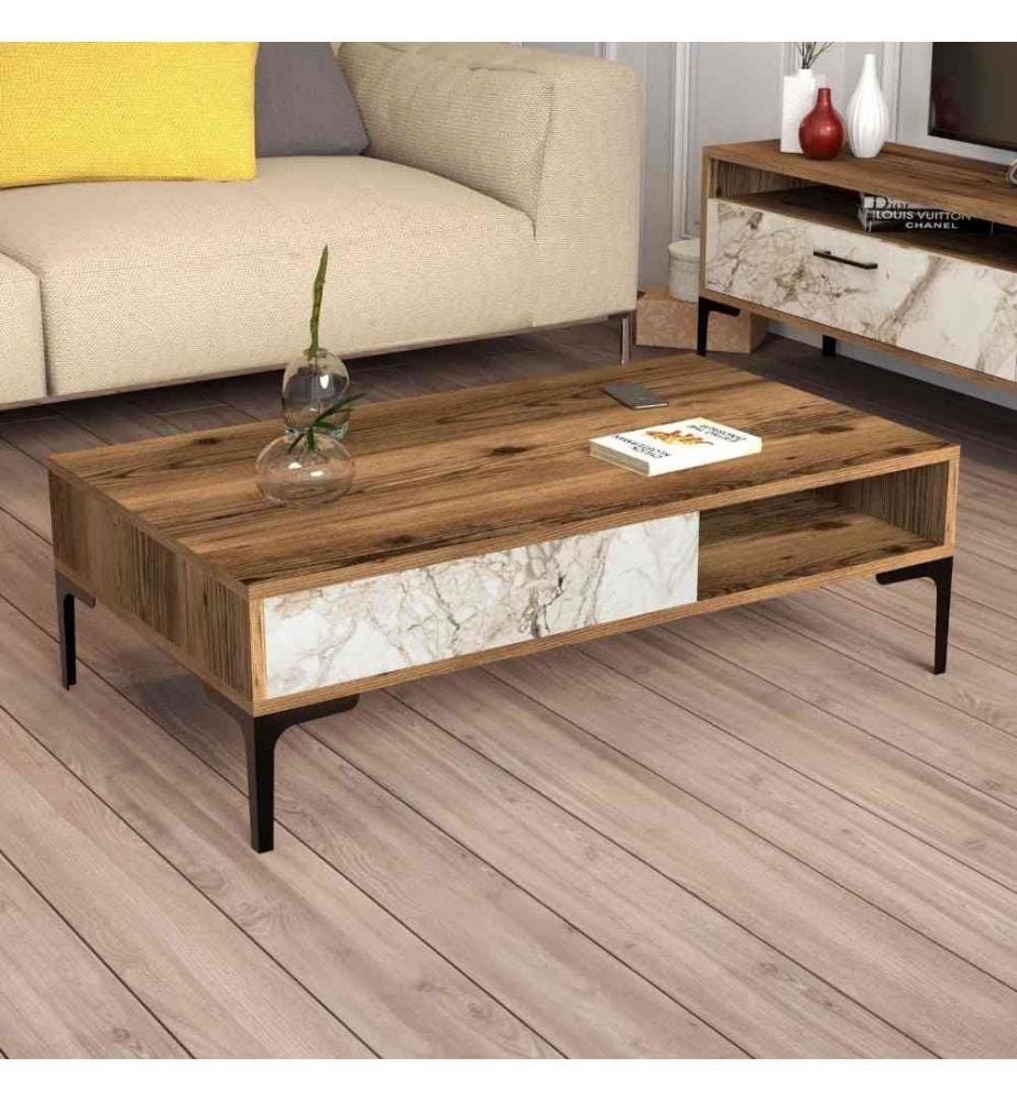 Table basse, noyer, blanc, panneau de particules mélaminé