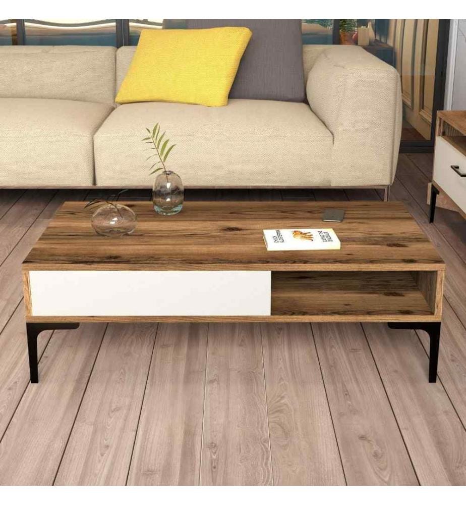 Table basse, noyer, crème, panneau de particules mélaminé
