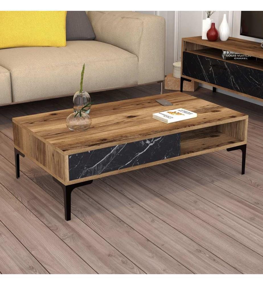 Table basse, noyer, noir, panneau de particules mélaminé
