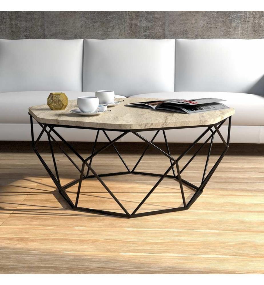 Table basse, travertin, panneau de particules 100 % mélaminé, pieds en métal