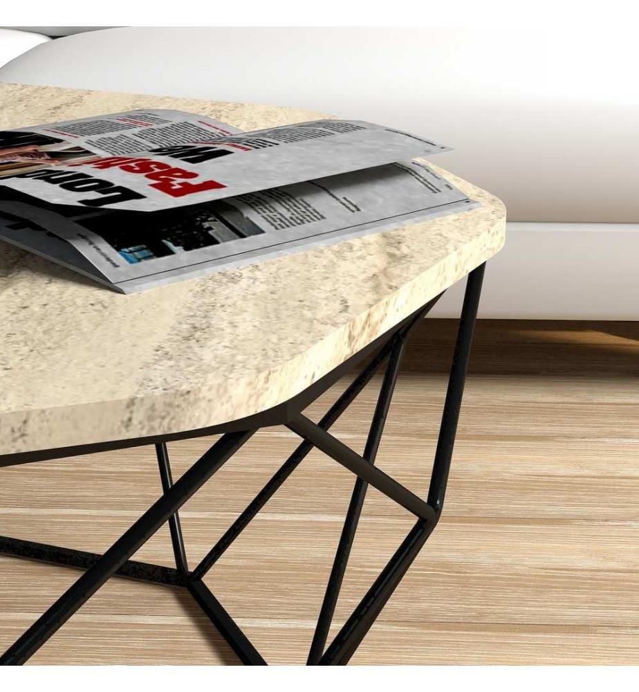 Table basse, travertin, panneau de particules 100 % mélaminé, pieds en métal