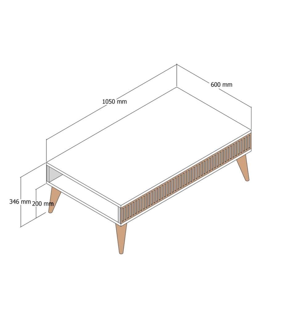 Table basse, noyer, travertin, PANNEAUX DE PARTICULES 100 % MÉLAMINÉS