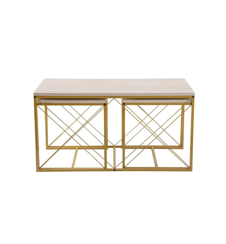 Couchtisch-Set, Travertin, Gold, 100 % MELAMINBESCHICHTETE SPANPLATTE, Metallbeine