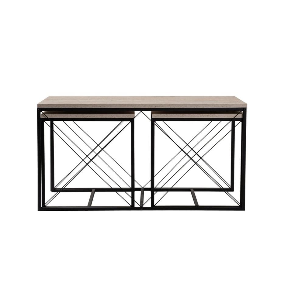 Couchtisch-Set, Travertin Schwarz, 100 % MELAMINBESCHICHTETE SPANPLATTE, Metallbeine
