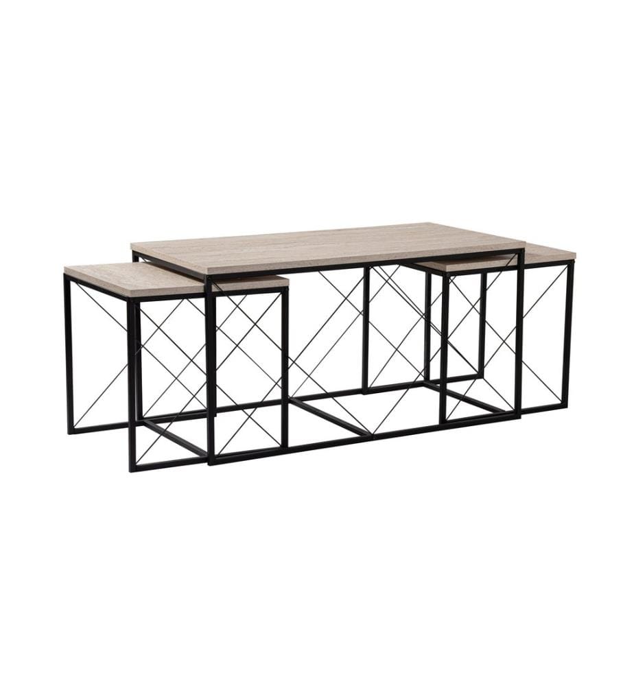 Couchtisch-Set, Travertin Schwarz, 100 % MELAMINBESCHICHTETE SPANPLATTE, Metallbeine