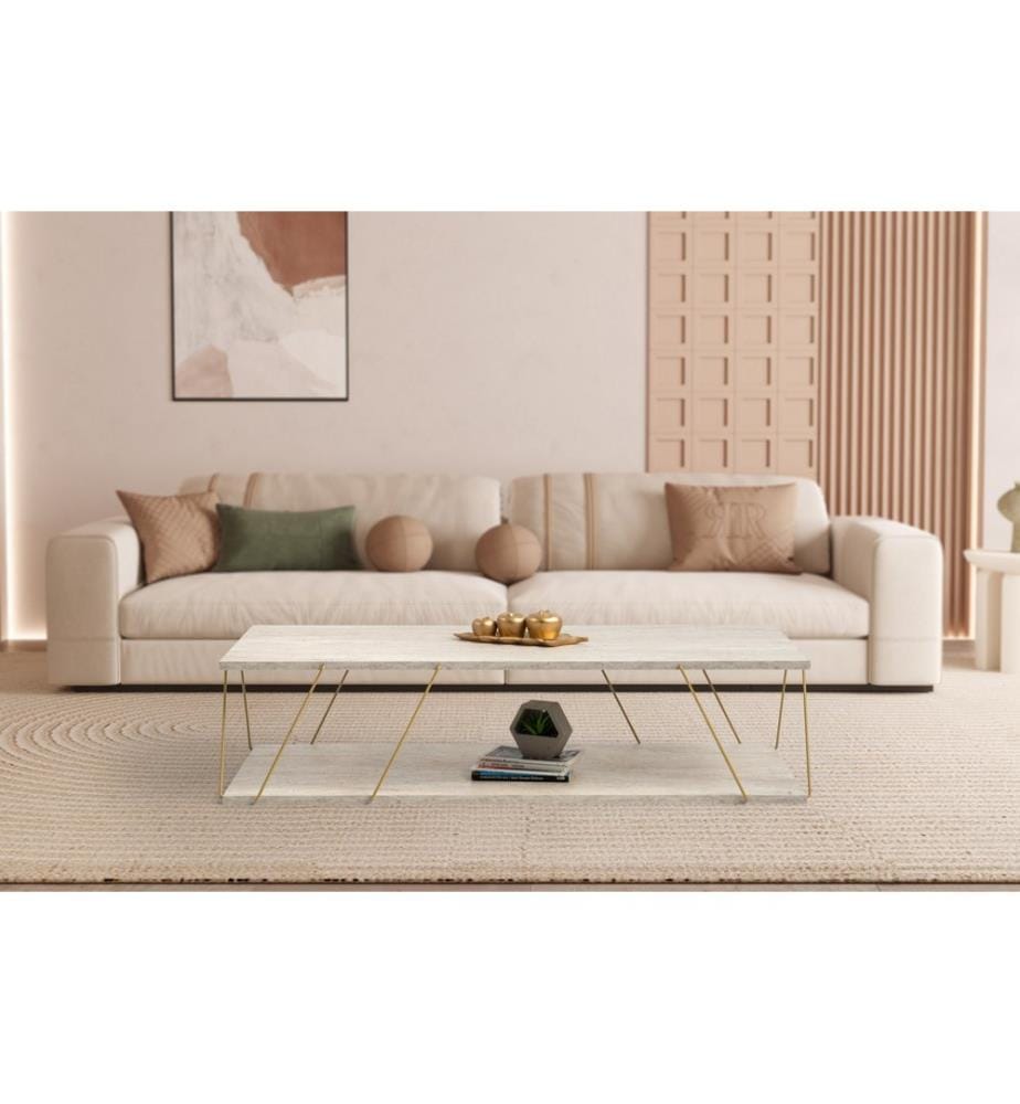 Couchtisch, Travertin, Gold, 100 % MELAMINBESCHICHTETE SPANPLATTE, Rahmen: 100 % METALL