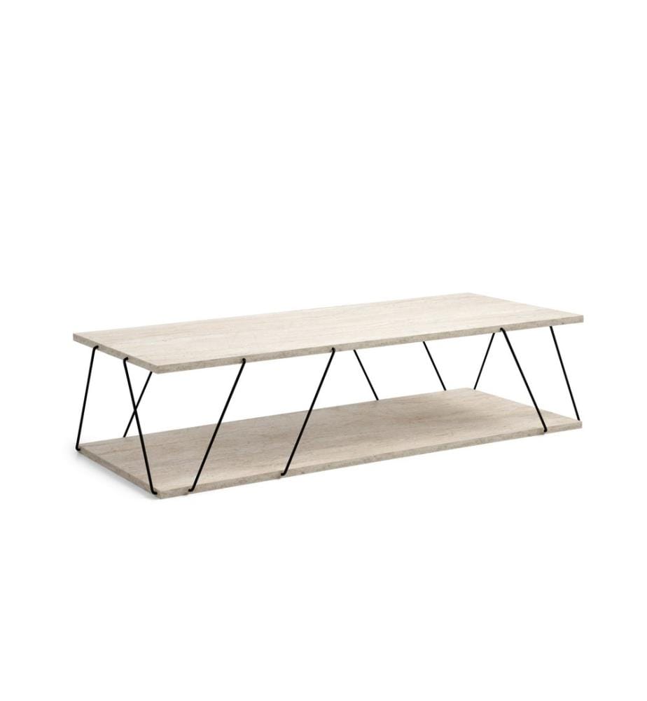 Table basse, travertin noir, panneau de particules 100 % mélaminé, structure : 100 % MÉTAL