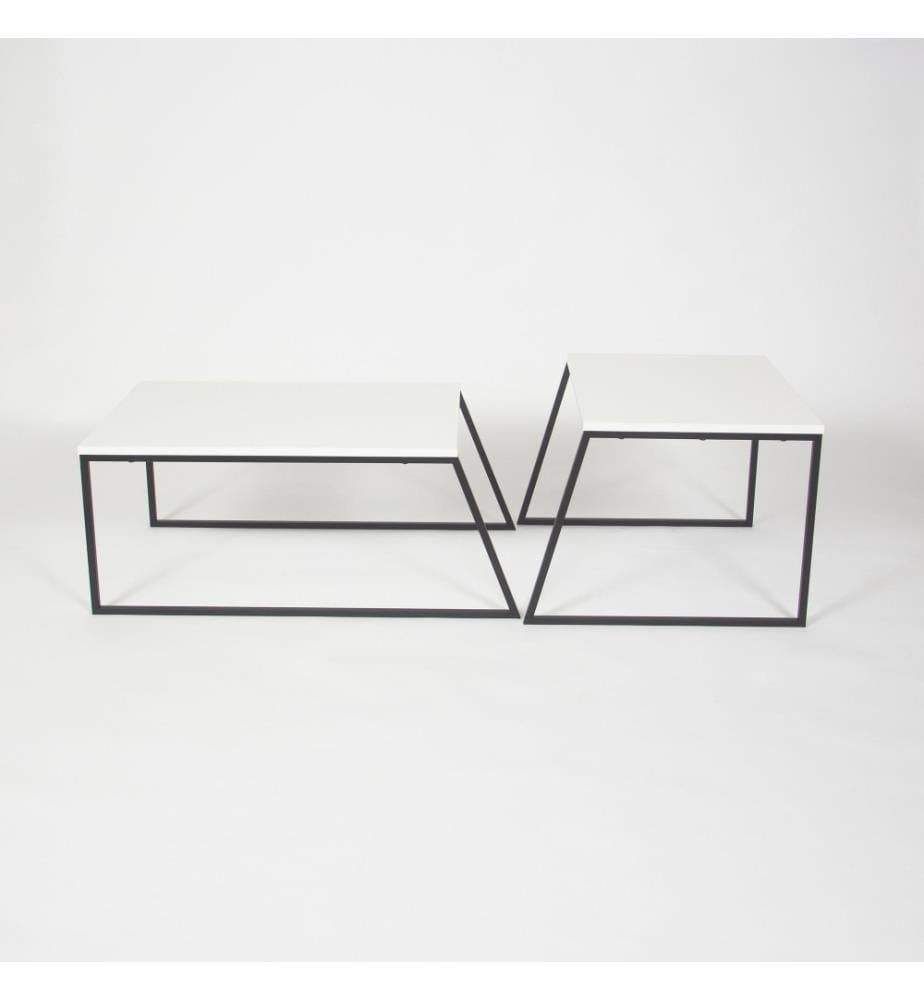 Set de table basse, blanc, noir, panneau de particules mélaminé, structure métallique