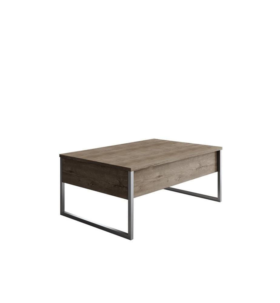 Table basse, noyer, argent, PANNEAU DE PARTICULES 100 % MÉLAMINÉ, pieds en métal