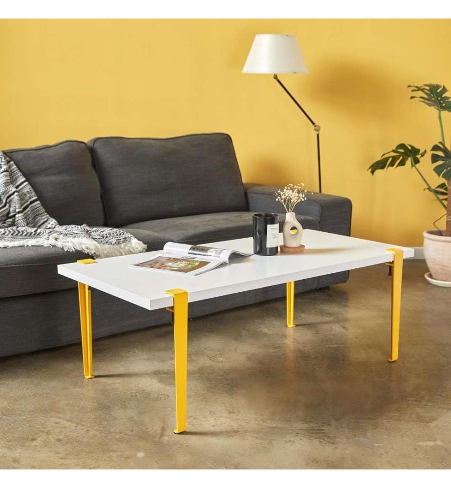 Table basse, blanc, jaune, panneau de particules mélaminé